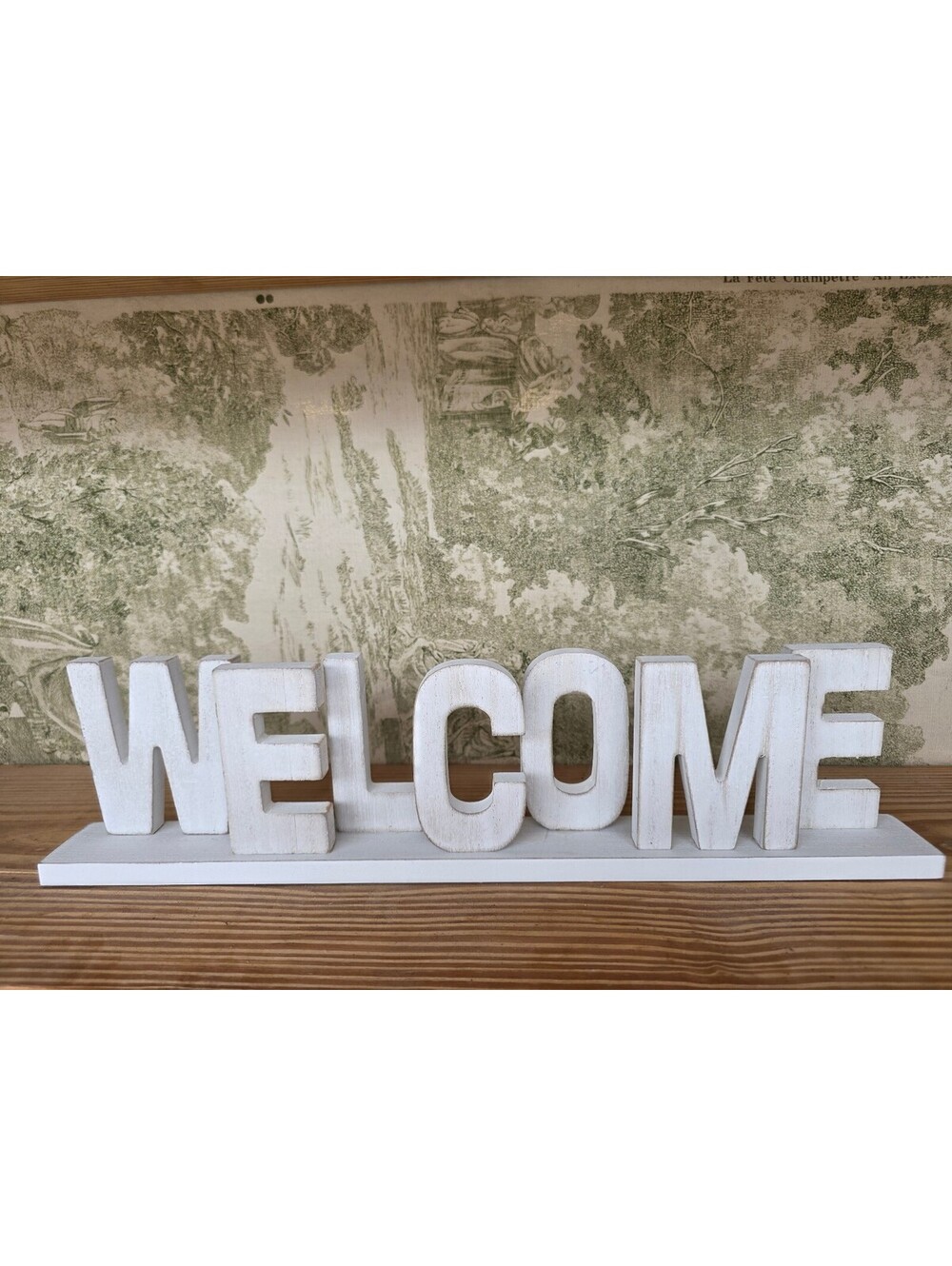 Rustic White Wooden "WELCOME" Tabletop Sign for Home Descor